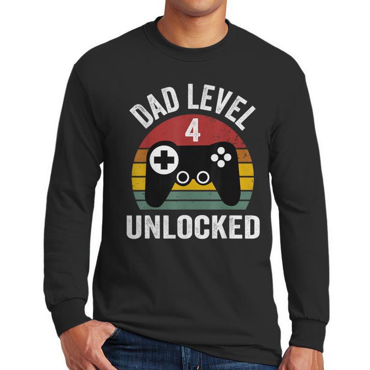 New Dad Shirt Dad Level 4 Unlocked For 4 Kids Gaming Men Long Sleeve T-Shirt