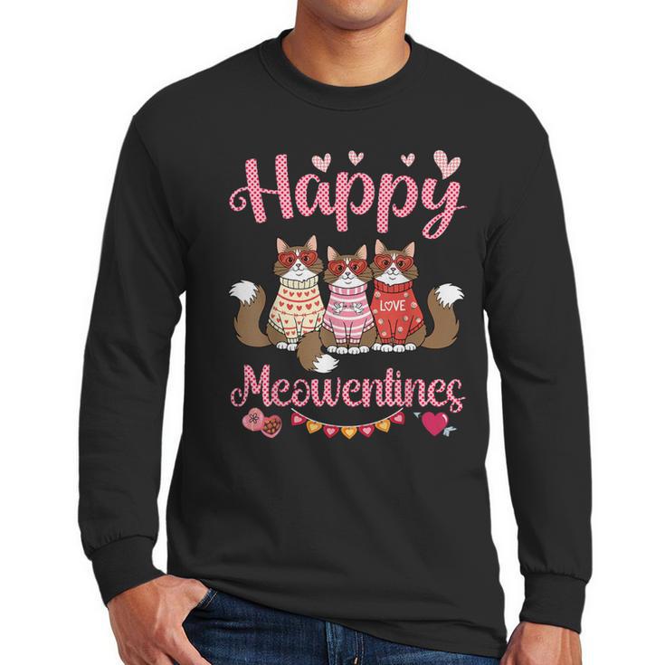Norwegian Forest Cat Happy Meowentines Valentine Dad Mom Men Long Sleeve T-Shirt