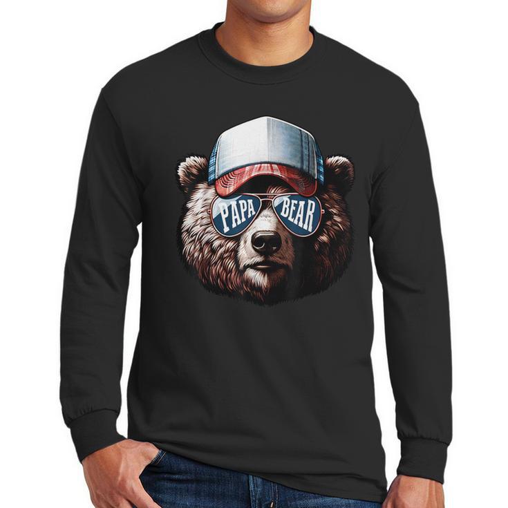 Papa Bear Face Cool Dad Style Retro Fathers Day Daddy Bear Men Long Sleeve T-Shirt