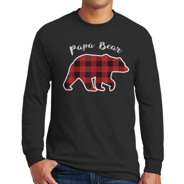 PAPA Bear Men Red Plaid Christmas Pajama Family Dad Small Men Long Sleeve T-Shirt