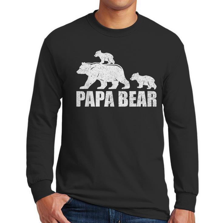 Papa Bear Two Cubs Shirt Daddy Bear Twin Tshirt Papa 2 Kids Men Long Sleeve T-Shirt