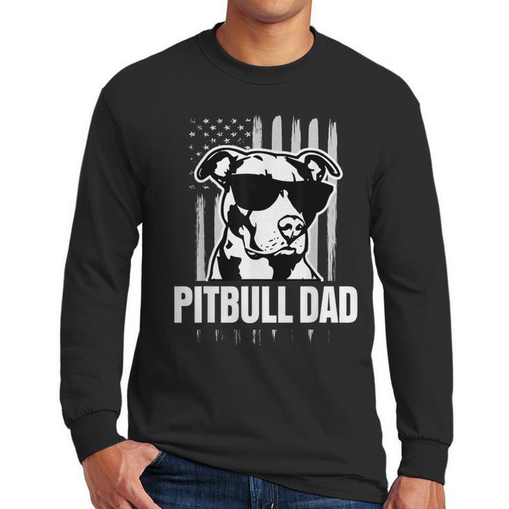 Pitbull Dad Men Pitbull Lover For Dog Dad American Flag Men Long Sleeve T-Shirt
