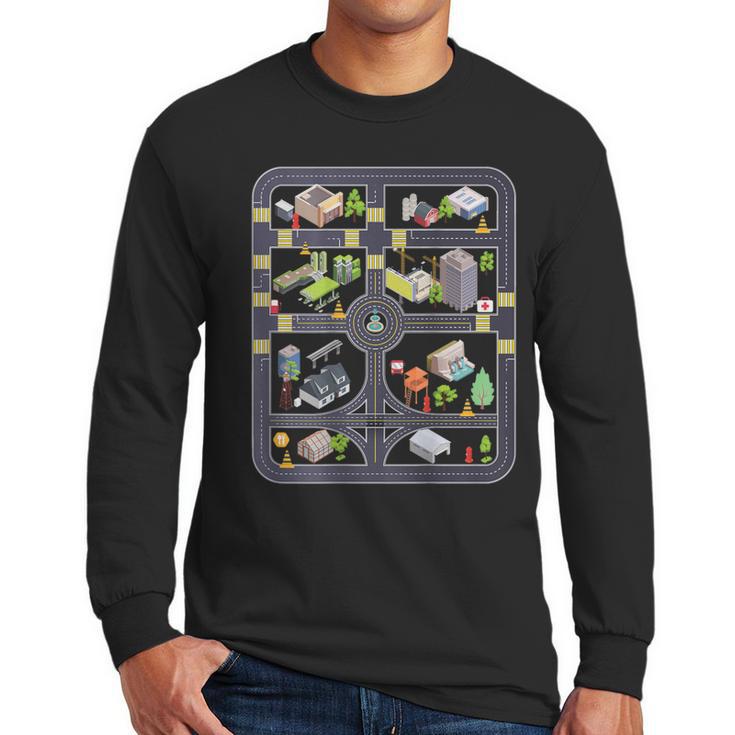 Play Cars On Dad's Back Mom's Back City Map BACK PRINT ONLY Men Long Sleeve T-Shirt