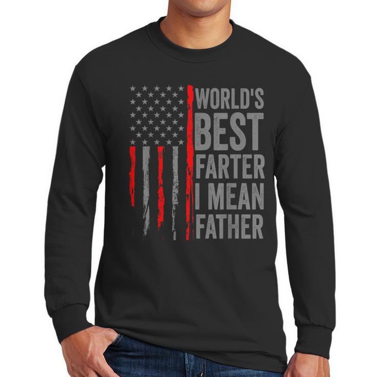 Retro Dad World's Best Farter I Mean Father Vintage Flag Usa Men Long Sleeve T-Shirt
