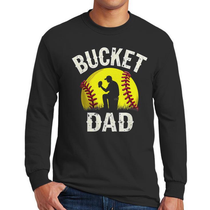 Retro Daddy Bucket Dad Softball Girl Men Long Sleeve T-Shirt