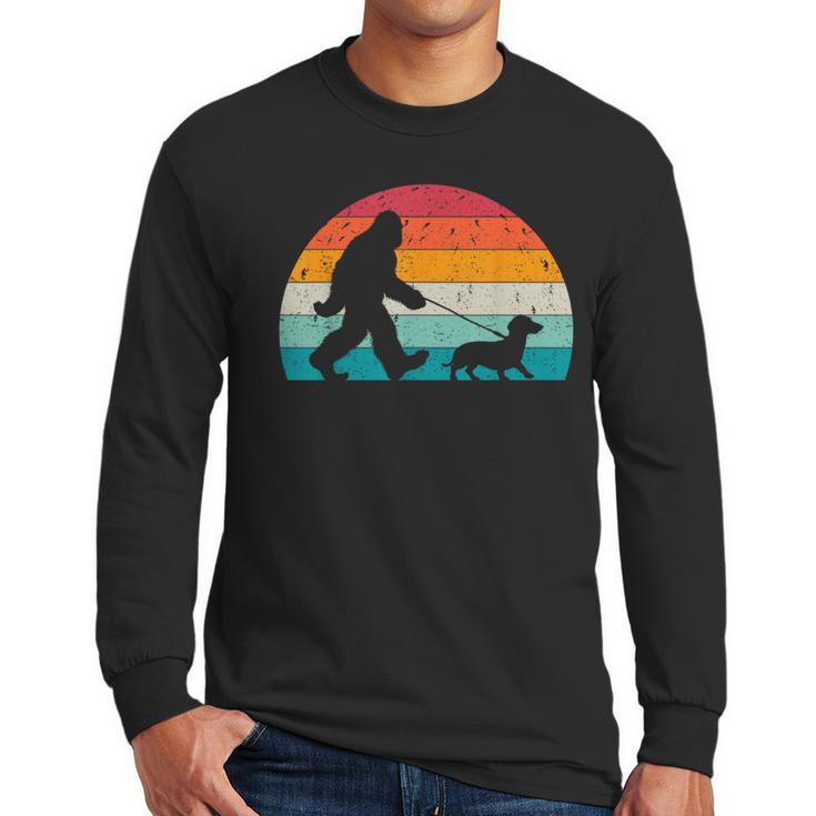 Retro Sasquatch Lover Doxie Wiener Dog Walker Bigfoot Walking a Dog Dachshund Weiner Dog Dad Weenie Small Men Long Sleeve T-Shirt Retro Sasquatch Lover Doxie Wiener Dog Walker Bigfoot Walking a Dog Dachshund Weiner Dog Dad Weenie Small Men Long Sleeve T-Shirt