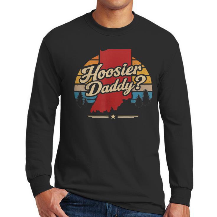 Retro Vintage US States Hoosier Daddy State Outline Desig Men Long Sleeve T-Shirt