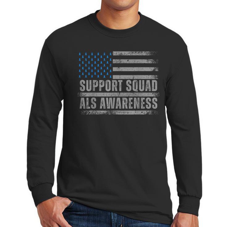 Support ALS Awareness Month USA American Flag Men Dad Men Long Sleeve T-Shirt