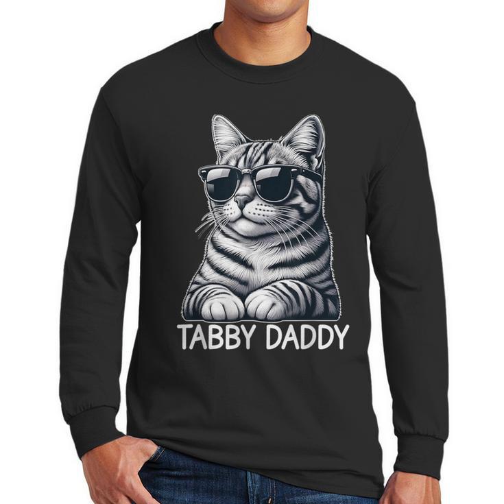 Tabby Daddy Cat Dad Graphic Grey Tabby Cat Lover Men Long Sleeve T-Shirt