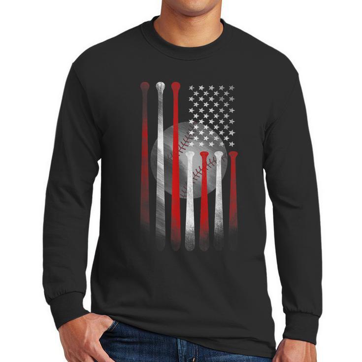 Vintage Baseball American Flag Classic Fit Tee For Dad And Mom Men Long Sleeve T-Shirt