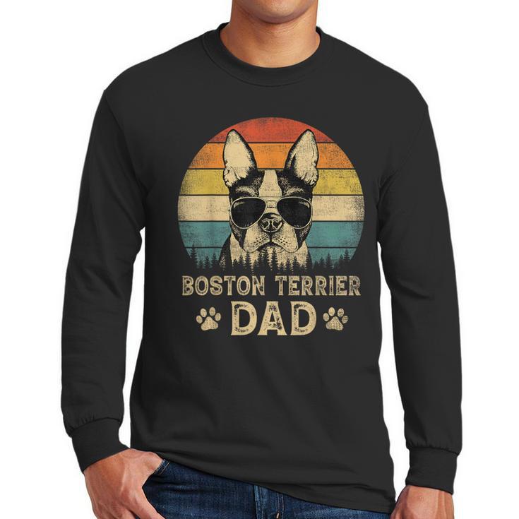 Vintage Boston Terrier Dad Dog Lovers Father's Day Tee Men Long Sleeve T-Shirt