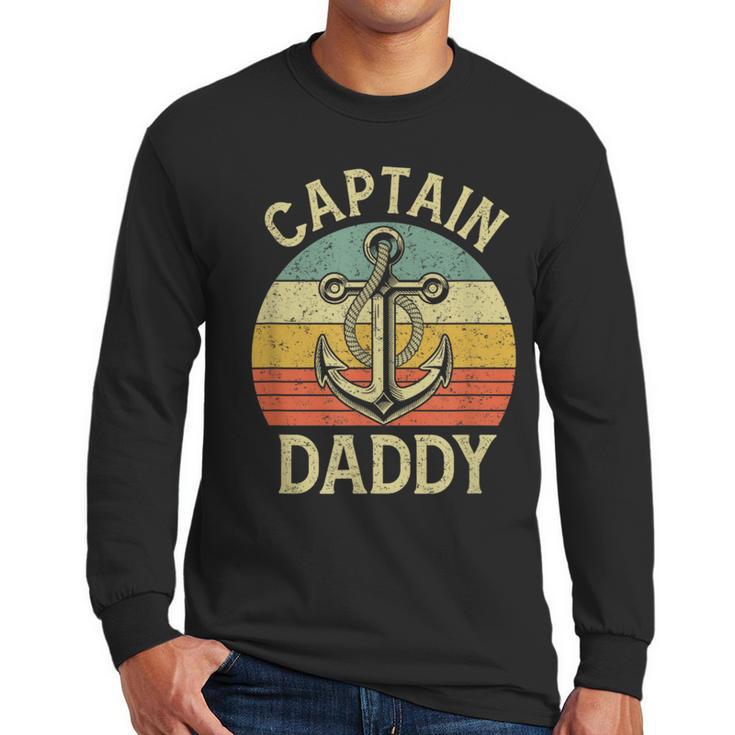 Vintage Captain Daddy Boat Pontoon Dad Fishing Sailor Anchor Men Long Sleeve T-Shirt