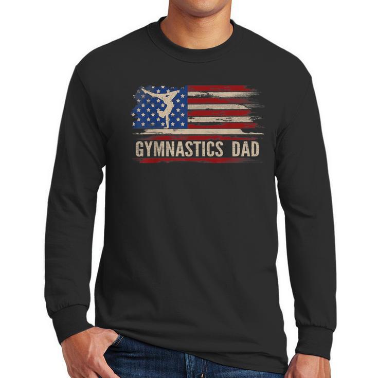 Vintage Gymnastics Dad American USA Flag Sports Men Long Sleeve T-Shirt