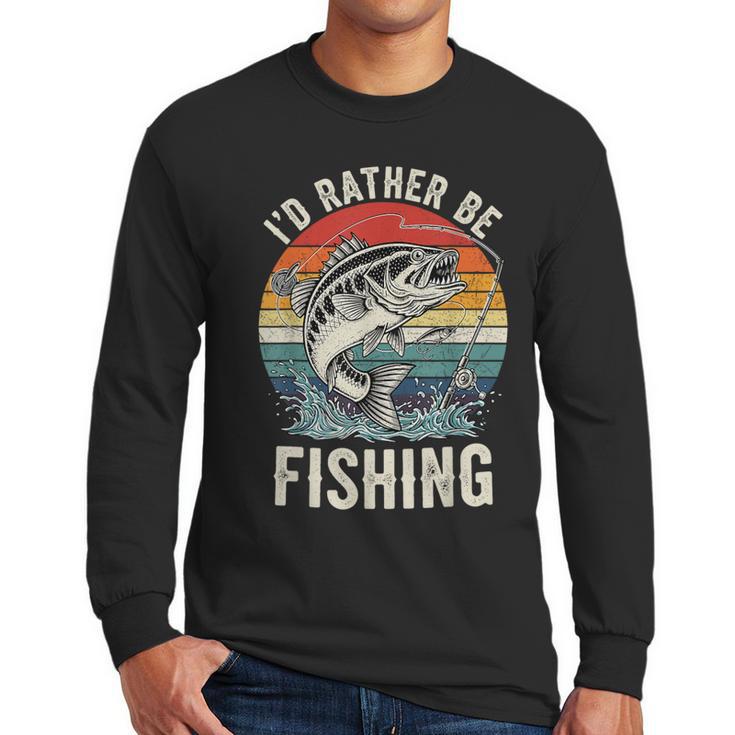 Vintage I'd Rather Be Fishing Graphic Bass Dad Boy Men Men Long Sleeve T-Shirt
