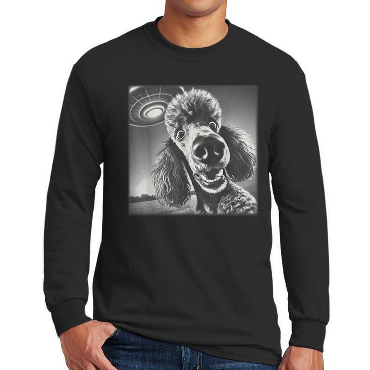 Vintage Poodle Selfie With UFO Alien Photobooth Dog Mom Dad Men Long Sleeve T-Shirt