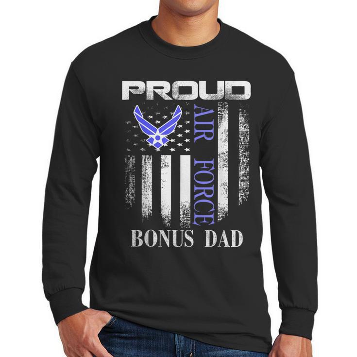 Vintage Proud Air Force Bonus Dad With American Flag Men Long Sleeve T-Shirt