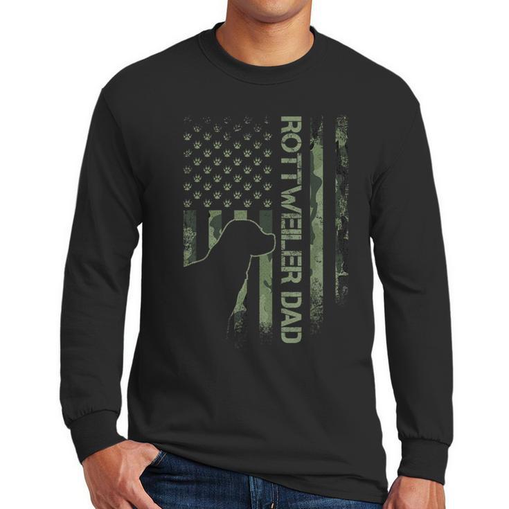 Vintage USA Camo Flag Proud Rottweiler Dad Rottie Silhouette Men Long Sleeve T-Shirt