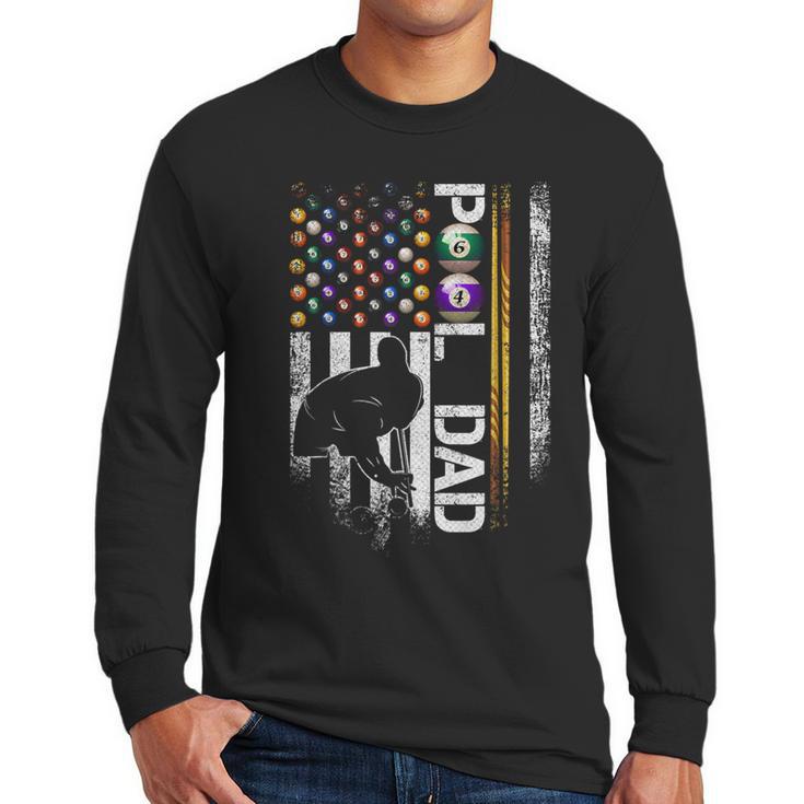 Vintage USA Flag Billiards Player Proud Pool Dad Men Long Sleeve T-Shirt