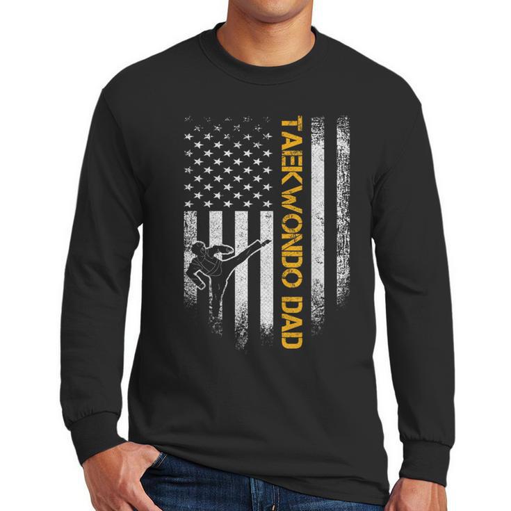 Vintage USA Flag Korea Taekwondo Training Dad Silhouette Men Long Sleeve T-Shirt