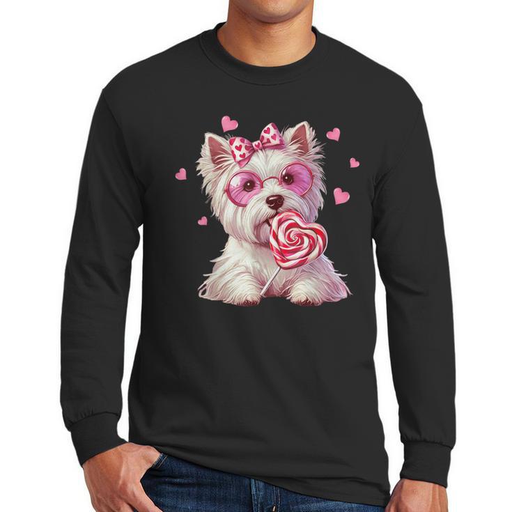 Westie Dog Valentines Day Dog Mom Westie Dad Candy Sucker For Men Women Girls Kids Men Long Sleeve T-Shirt