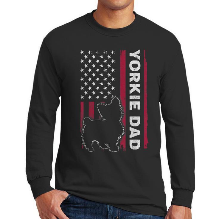 Yorkie Dog Vintage US American Flag Yorkie Dad Fathers Day Men Long Sleeve T-Shirt