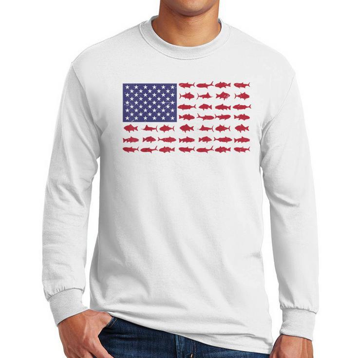 American Flag Fishing-Shirt Men Kids Bass Fish Dad Patriotic Men Long Sleeve T-Shirt