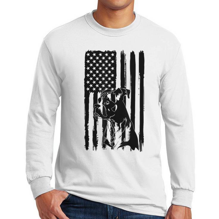 American Flag USA Patriot Boxer Dog Dad Men Long Sleeve T-Shirt