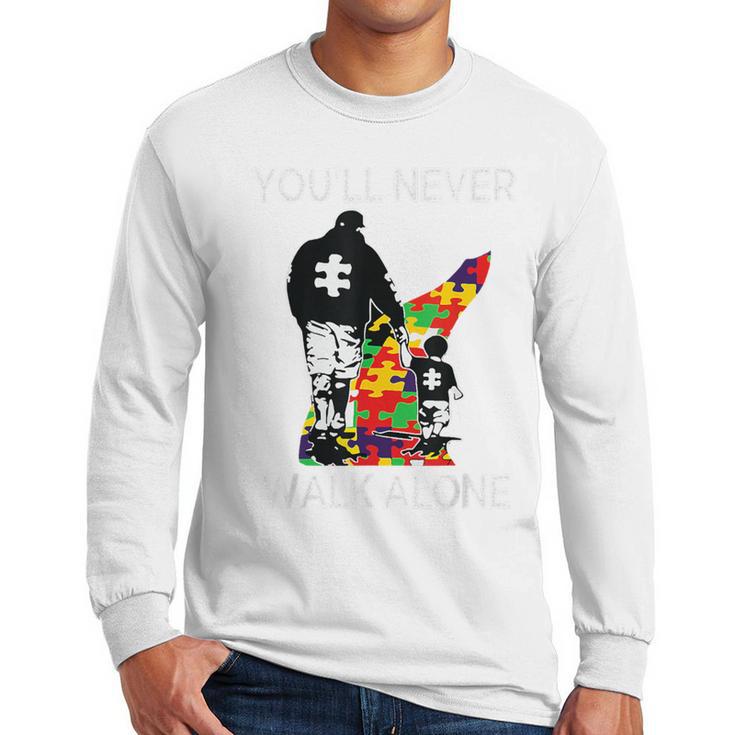 Autism Dad Support Alone Puzzle You'Ll Never Walk Premium Tri-Blend Men Long Sleeve T-Shirt