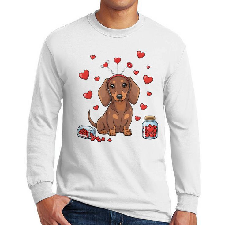 Cute Dachshund Valentine's Day Heart Love Dog Mom Dog Dad Men Long Sleeve T-Shirt