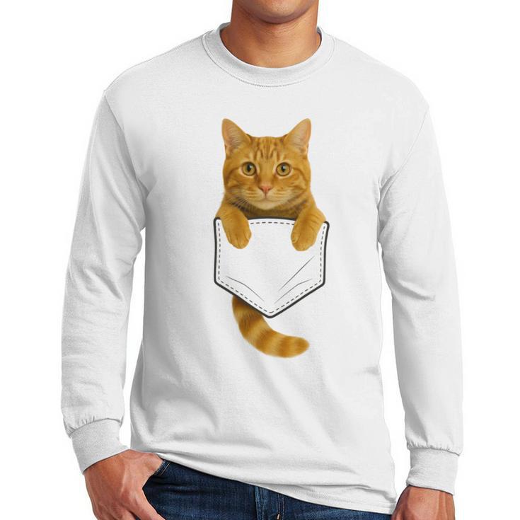 Cute Tabby Cat Pocket Cat Mom Cat Dad Cat Lover Men Long Sleeve T-Shirt