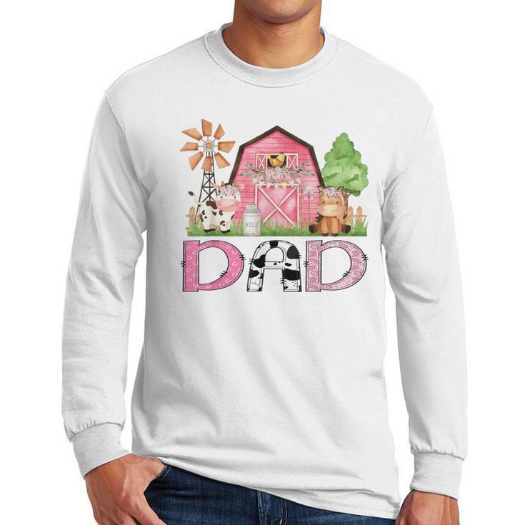 Dad Pink Farm Animal Birthday Kids Matching Family Men Long Sleeve T-Shirt