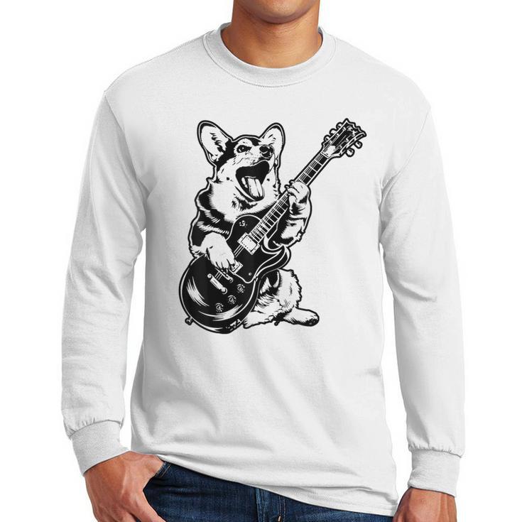 Dog Guitarist Guitar Pembroke Welsh Corgi Dad Mom Men Long Sleeve T-Shirt