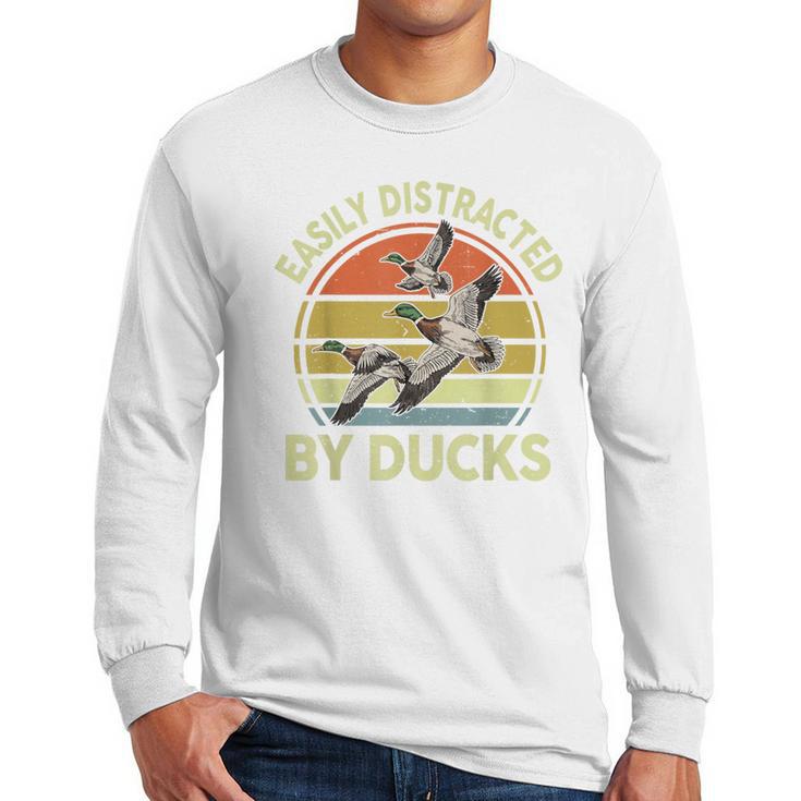Easily Distracted Duck Hunting Dad Hunter Son Daughter Men Long Sleeve T-Shirt