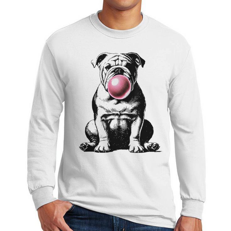 English Bulldog Bubble Gum Vintage Dog Mom Pet Dad Men Long Sleeve T-Shirt