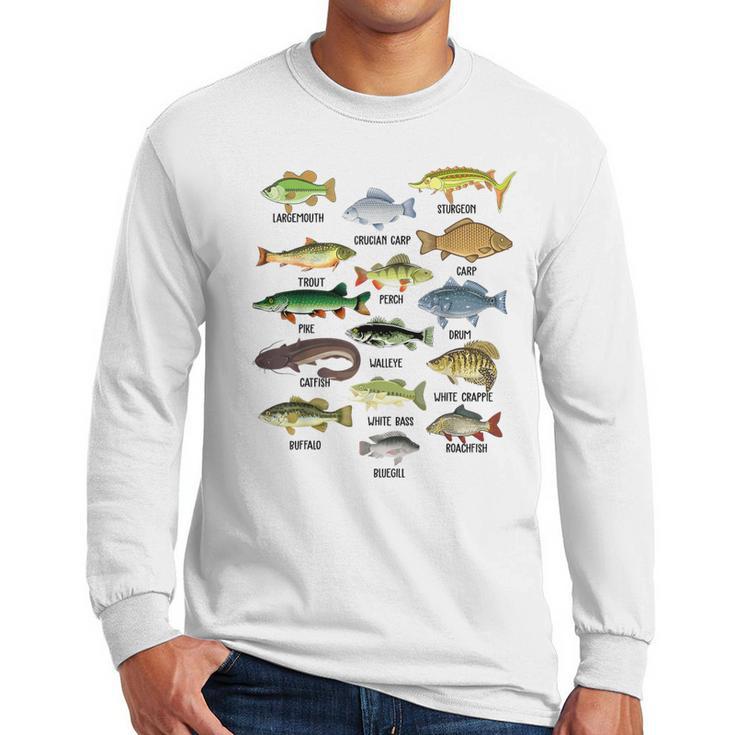 Fishing-Shirt Types Of Freshwater Bass Fish Dad Jokes Men Long Sleeve T-Shirt