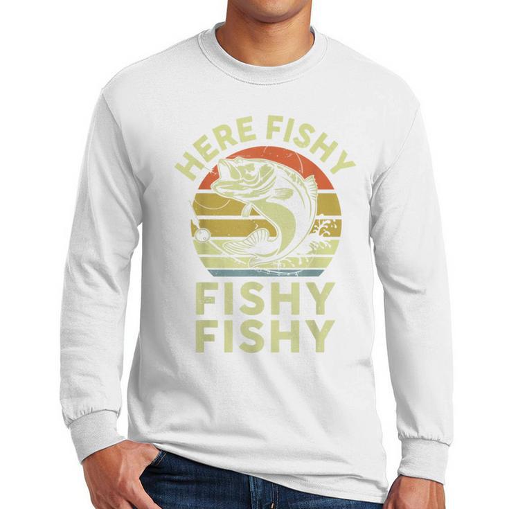 Here-Fishy Fishing Boy Large Mouth Bass Dad Men Long Sleeve T-Shirt