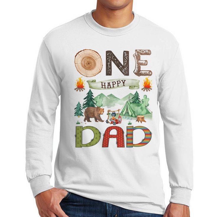 One Happy Dad Camper 1st Birthday Boy Camping Bear Men Long Sleeve T-Shirt