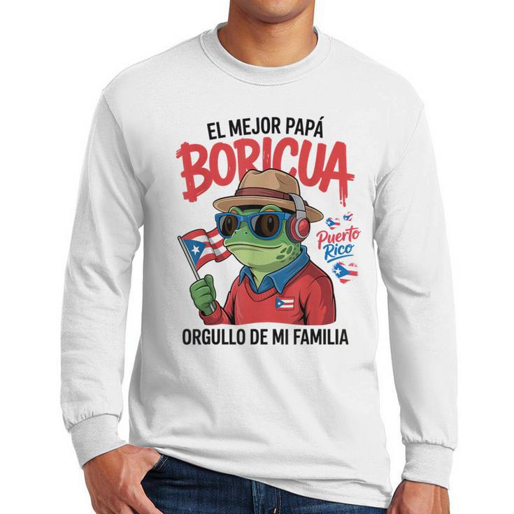 Puerto Rican Dad Idea For Men & Papá Boricua Coqui Frog Men Long Sleeve T-Shirt