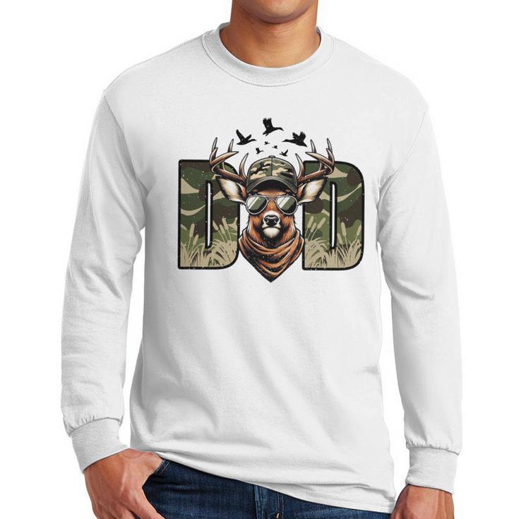Retro Camo Dad Hunting Camouflage Deer Matching Men Long Sleeve T-Shirt