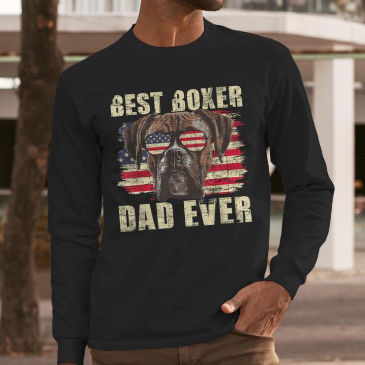 Best Boxer Dad Ever USA Flag American Dog Animal Lover Men Long Sleeve T-Shirt