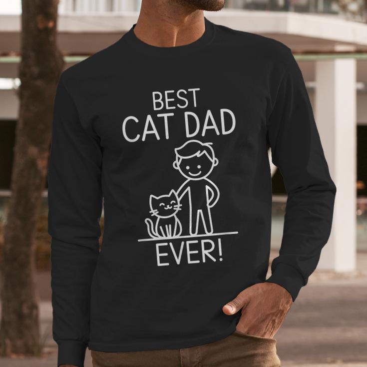 Best Cat Dad Ever Fun Line Art Illustration Men Long Sleeve T-Shirt