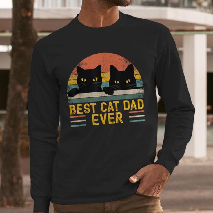 Best Cat Dad Ever Retro Style Cats Lover Men Long Sleeve T-Shirt