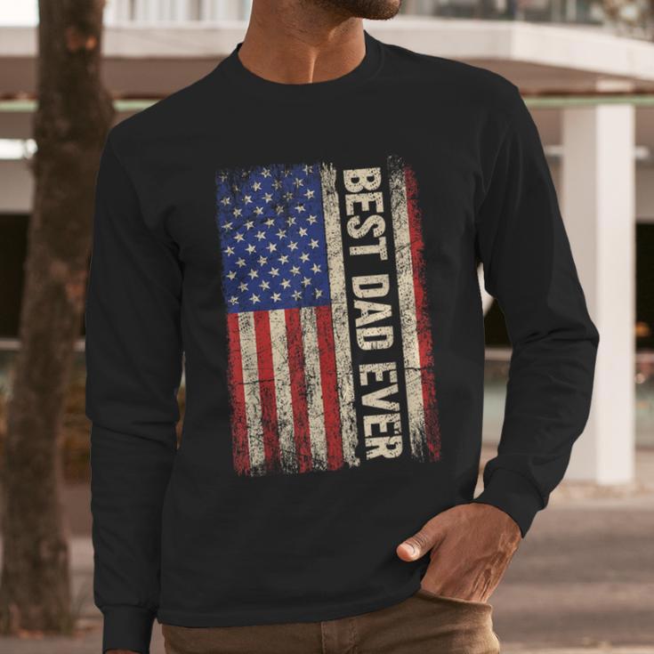 Best Dad Ever US American Flag For Father's Day Men Men Long Sleeve T-Shirt