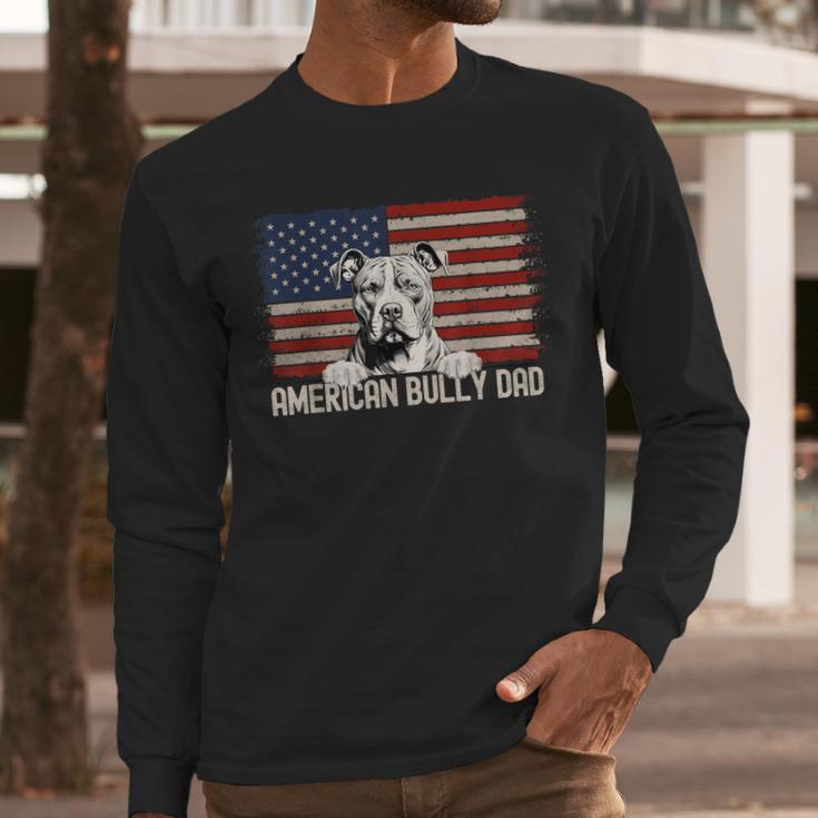 Best Dog Dad Ever American Flag American Bully Dad Men Long Sleeve T-Shirt