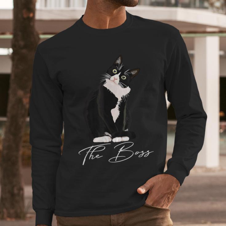 Boss Tuxedo Cat Lovers Tee Shirt For Mom Dad Men Long Sleeve T-Shirt