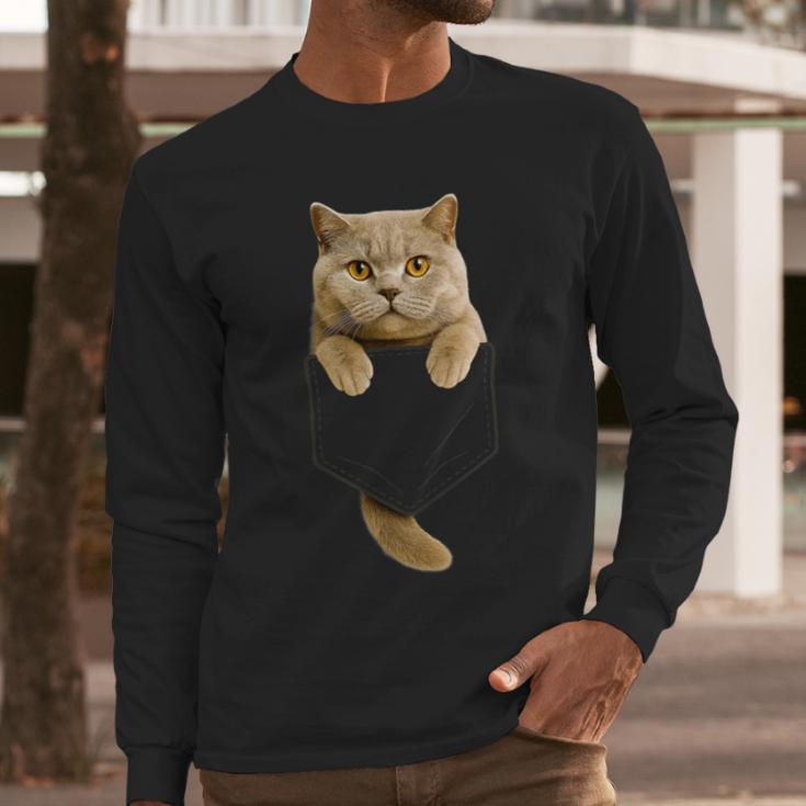 British Shorthair Cat Pocket Cat Mom Cat Dad Cat Lover Men Long Sleeve T-Shirt