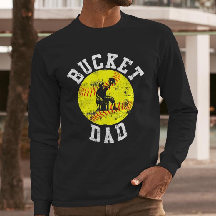 Bucket Dad Softball Dad Baseball Father's Coach Men Long Sleeve T-Shirt
