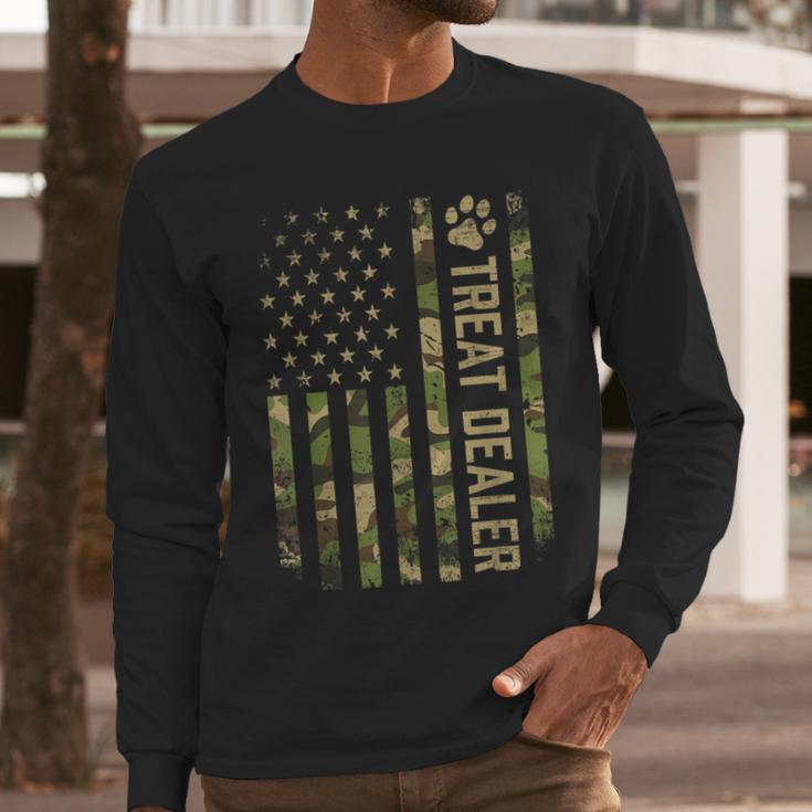 Camo Cat Treat Dealer American Flag US Cat Dad 4th Of July For Men Women Men Long Sleeve T-Shirt