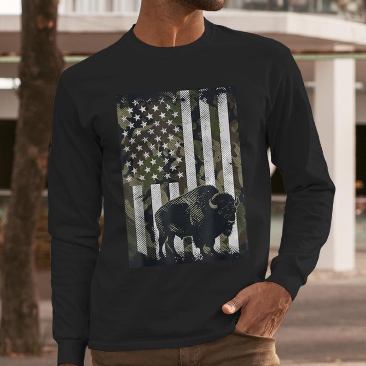Camo USA Flag Bison Camouflage Hunting Wildlife Hunter Dad Men Long Sleeve T-Shirt Camo USA Flag Bison Camouflage Hunting Wildlife Hunter Dad Men Long Sleeve T-Shirt