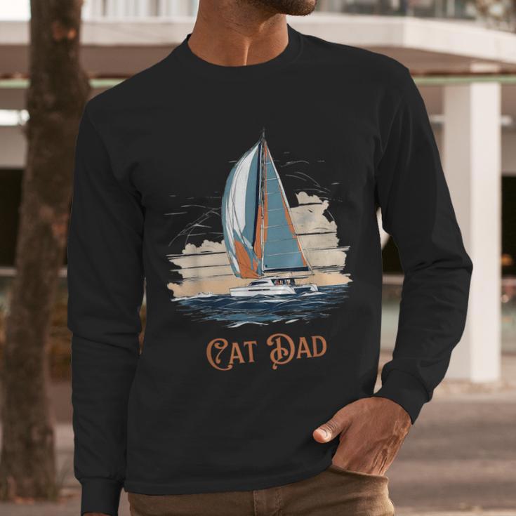 Cat Dad Vintage Catamaran Sailing Men Long Sleeve T-Shirt